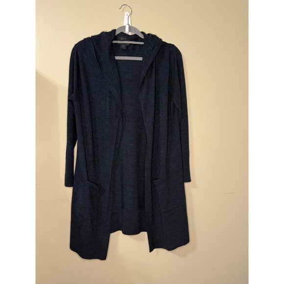 Rachel Zoe Sweaters - Rachel Zoe Navy Blue 100% Extrafine Merino Wool Hooded Open Front Cardigan XL